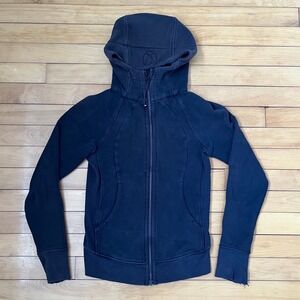 Lululemon Scuba Full-Zip Hoodie Black Cotton Blend Thumbholes Womens Size 4